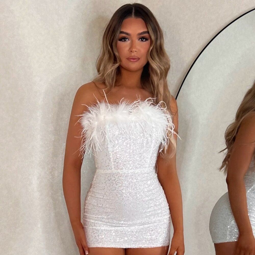 NWT Maniju shimmery feathered mini dress